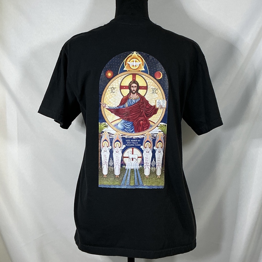 Comfort Colors Black Christian Streetwear T-Shirt Stained Glass Graphic Tee M